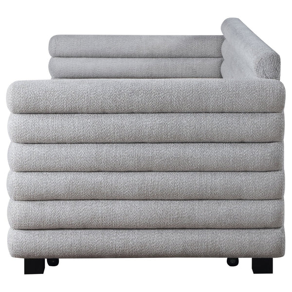 English Elm Fandango Boucle Twin Daybed with Trundle Sculptural Bolster Guest Room Sofa Bed B062S02271