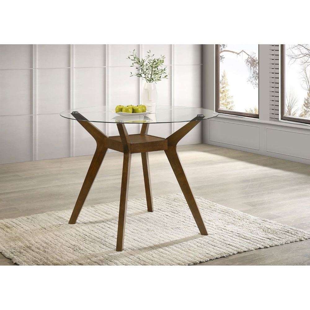 English Elm Flynn Round Glass Top Counter Height Dining Table with Geometric Rubberwood Base B062S02272