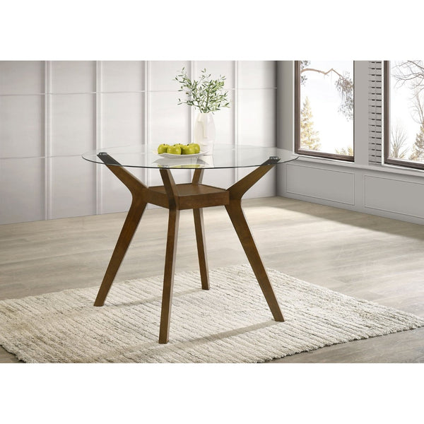 English Elm Flynn Round Glass Top Counter Height Dining Table with Geometric Rubberwood Base B062S02272