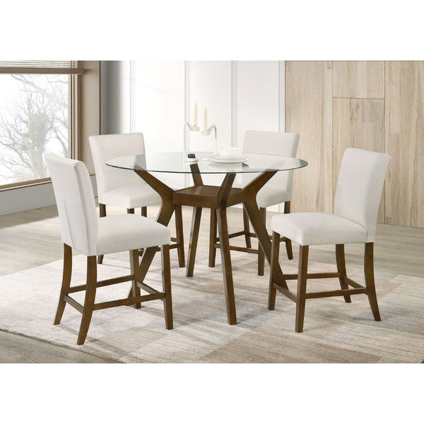 English Elm Flynn Round Glass Top Counter Height Dining Set with Sculptural Rubberwood Base Seats Four Brown / Beige B062S02273