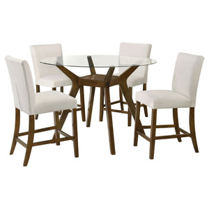 English Elm Flynn Round Glass Top Counter Height Dining Set with Sculptural Rubberwood Base Seats Four Brown / Beige B062S02273