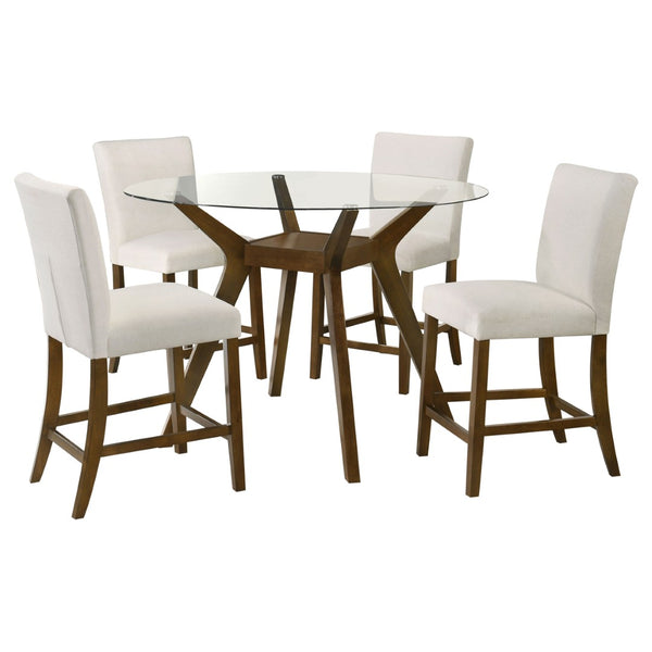 English Elm Flynn Round Glass Top Counter Height Dining Set with Sculptural Rubberwood Base Seats Four Brown / Beige B062S02273