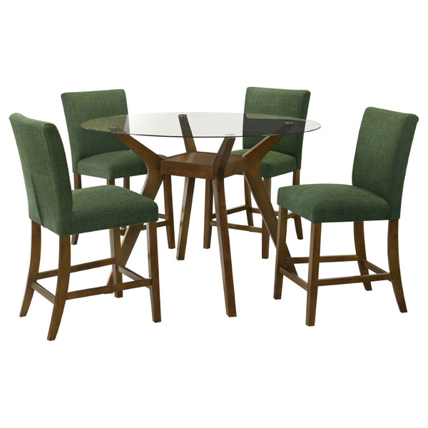 English Elm Flynn Round Glass Top Counter Height Dining Set with Sculptural Rubberwood Base Seats Four Brown / Green B062S02274