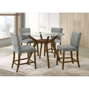 English Elm Flynn Round Glass Top Counter Height Dining Set with Sculptural Rubberwood Base Seats Four Brown / Grey B062S02275