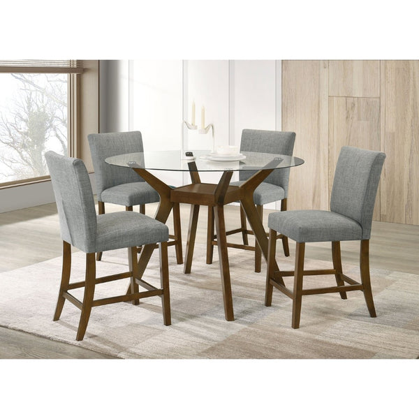 English Elm Flynn Round Glass Top Counter Height Dining Set with Sculptural Rubberwood Base Seats Four Brown / Grey B062S02275