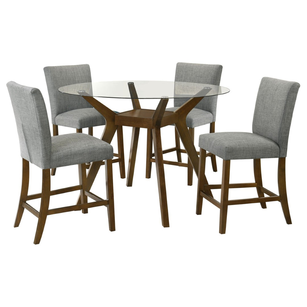 English Elm Flynn Round Glass Top Counter Height Dining Set with Sculptural Rubberwood Base Seats Four Brown / Grey B062S02275
