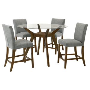 English Elm Flynn Round Glass Top Counter Height Dining Set with Sculptural Rubberwood Base Seats Four Brown / Grey B062S02275