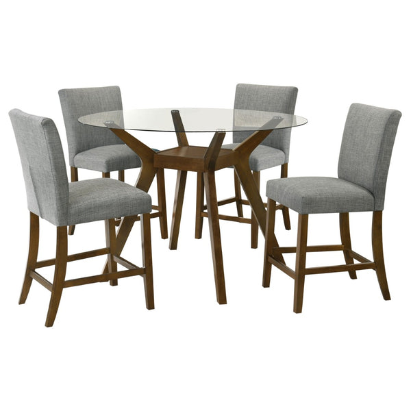 English Elm Flynn Round Glass Top Counter Height Dining Set with Sculptural Rubberwood Base Seats Four Brown / Grey B062S02275