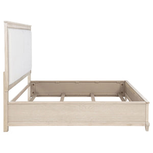 English Elm Wedner Eastern King Panel Bed Washed Oak Frame Nailhead Upholstered Headboard B062S02278