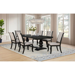 English Elm Kinzler Seven Piece Extendable Dining Set with Tufted Chairs and Distressed Black Table B062S02284