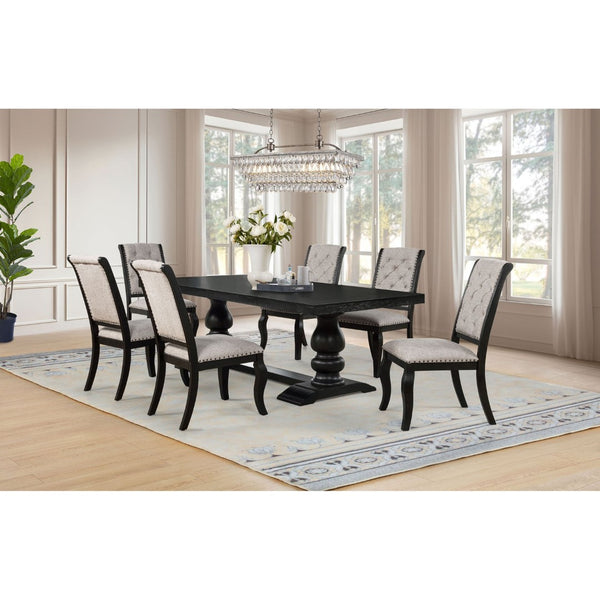 English Elm Kinzler Seven Piece Extendable Dining Set with Tufted Chairs and Distressed Black Table B062S02284