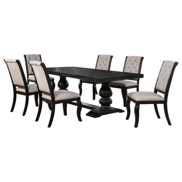 English Elm Kinzler Seven Piece Extendable Dining Set with Tufted Chairs and Distressed Black Table B062S02284