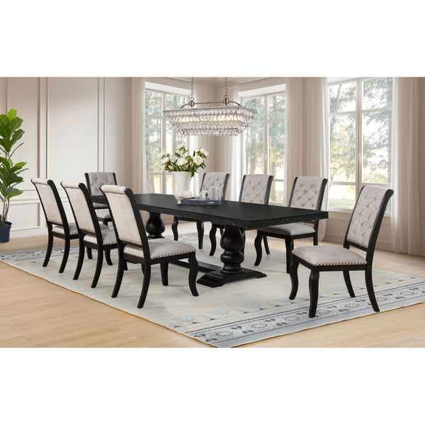 English Elm Kinzler Nine Piece Extension Dining Set with Tufted Upholstered Chairs Transitional Noir B062S02286