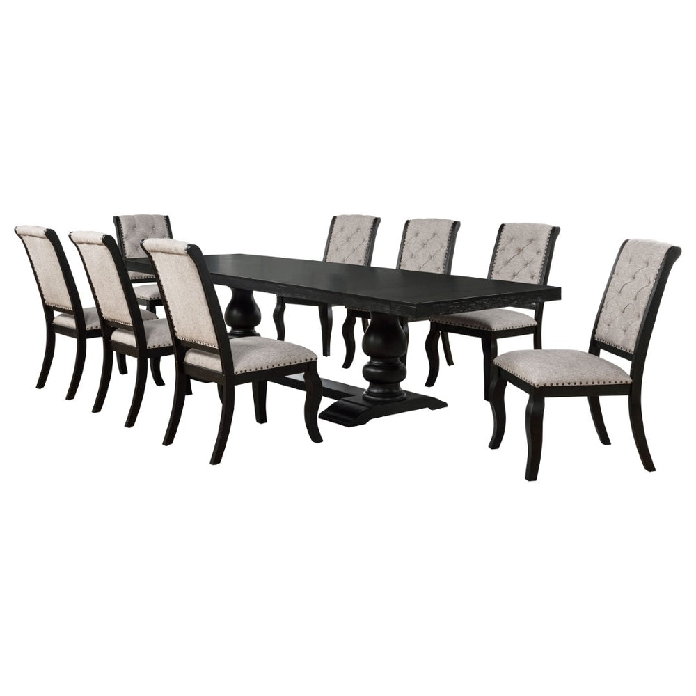 English Elm Kinzler Nine Piece Extension Dining Set with Tufted Upholstered Chairs Transitional Noir B062S02286