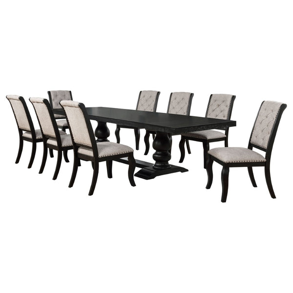 English Elm Kinzler Nine Piece Extension Dining Set with Tufted Upholstered Chairs Transitional Noir B062S02286