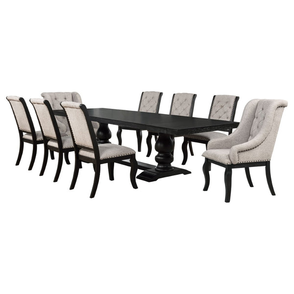 English Elm Kinzler Nine Piece Traditional Dining Set with Trestle Base and Wingback Upholstered Chairs B062S02287