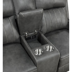 English Elm Mckinley Grey Leatherette Reclining Sofa Loveseat and Recliner Set Modern Living B062S02288