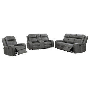 English Elm Mckinley Grey Leatherette Reclining Sofa Loveseat and Recliner Set Modern Living B062S02288