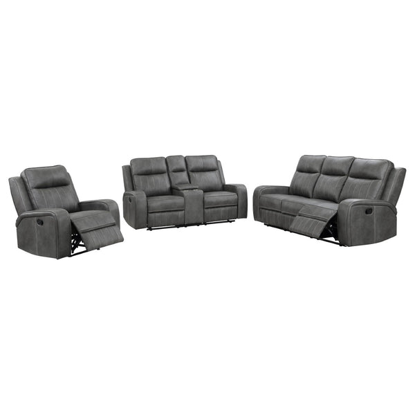 English Elm Mckinley Grey Leatherette Reclining Sofa Loveseat and Recliner Set Modern Living B062S02288