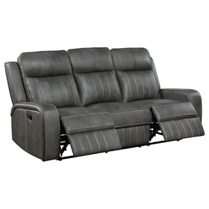 English Elm Mckinley Grey Leatherette Reclining Sofa Loveseat and Recliner Set Modern Living B062S02288