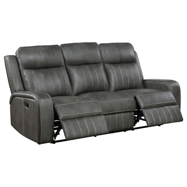 English Elm Mckinley Grey Leatherette Reclining Sofa Loveseat and Recliner Set Modern Living B062S02288