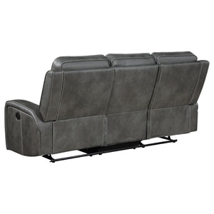 English Elm Mckinley Grey Leatherette Reclining Sofa Loveseat and Recliner Set Modern Living B062S02288