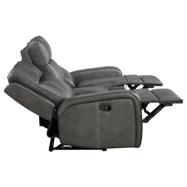 English Elm Mckinley Grey Leatherette Reclining Sofa Loveseat and Recliner Set Modern Living B062S02288