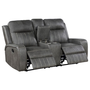 English Elm Mckinley Grey Leatherette Reclining Sofa Loveseat and Recliner Set Modern Living B062S02288