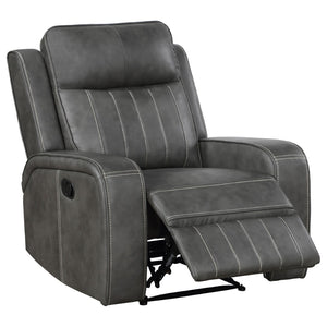 English Elm Mckinley Grey Leatherette Reclining Sofa Loveseat and Recliner Set Modern Living B062S02288