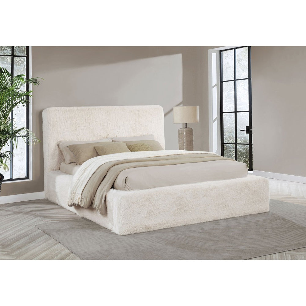 English Elm Brewer Faux Fur Upholstered Queen Bed Plush Padded Headboard Contemporary Bedroom B062S02292