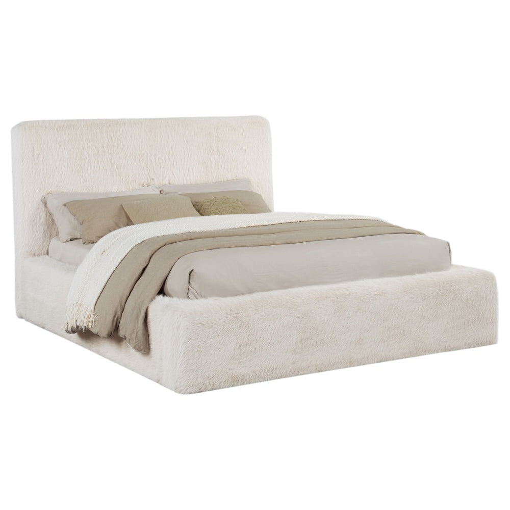 English Elm Brewer Faux Fur Upholstered Queen Bed Plush Padded Headboard Contemporary Bedroom B062S02292