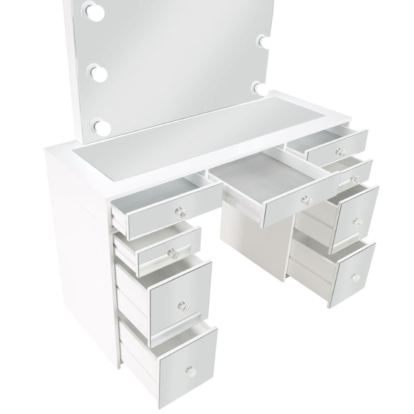 English Elm Winona Hollywood Glam Makeup Vanity Set with Bulb Mirror and Upholstered Stool B062S02294