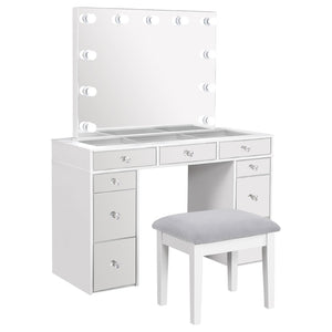 English Elm Winona Hollywood Glam Makeup Vanity Set with Bulb Mirror and Upholstered Stool B062S02294