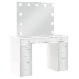 English Elm Winona Hollywood Glam Makeup Vanity Set with Bulb Mirror and Upholstered Stool B062S02294