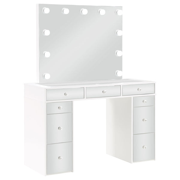 English Elm Winona Hollywood Glam Makeup Vanity Set with Bulb Mirror and Upholstered Stool B062S02294