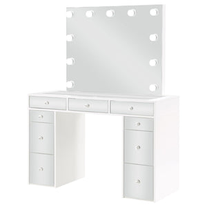 English Elm Winona Hollywood Glam Makeup Vanity Set with Bulb Mirror and Upholstered Stool B062S02294