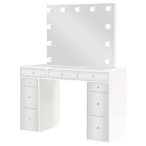 English Elm Winona Hollywood Glam Makeup Vanity Set with Bulb Mirror and Upholstered Stool B062S02294