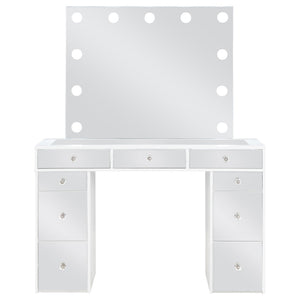 English Elm Winona Hollywood Glam Makeup Vanity Set with Bulb Mirror and Upholstered Stool B062S02294