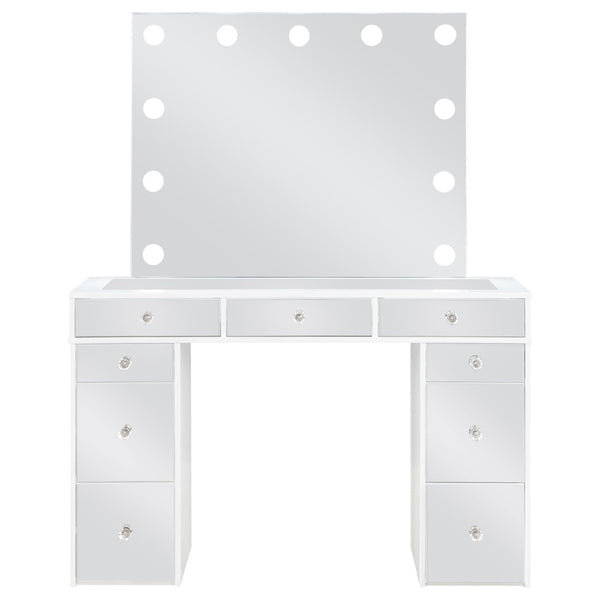 English Elm Winona Hollywood Glam Makeup Vanity Set with Bulb Mirror and Upholstered Stool B062S02294