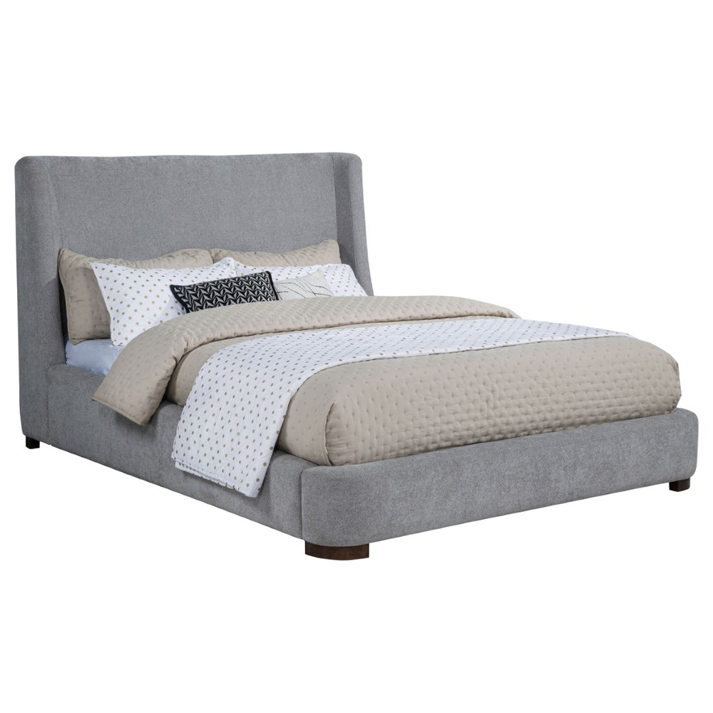 English Elm Ferrara Wingback Queen Platform Bed Grey Upholstered Frame with Walnut Tone Legs B062S02295