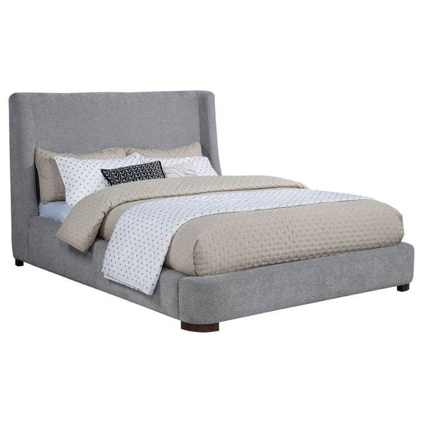 English Elm Ferrara Wingback Queen Platform Bed Grey Upholstered Frame with Walnut Tone Legs B062S02295