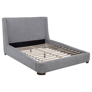 English Elm Ferrara Wingback Queen Platform Bed Grey Upholstered Frame with Walnut Tone Legs B062S02295