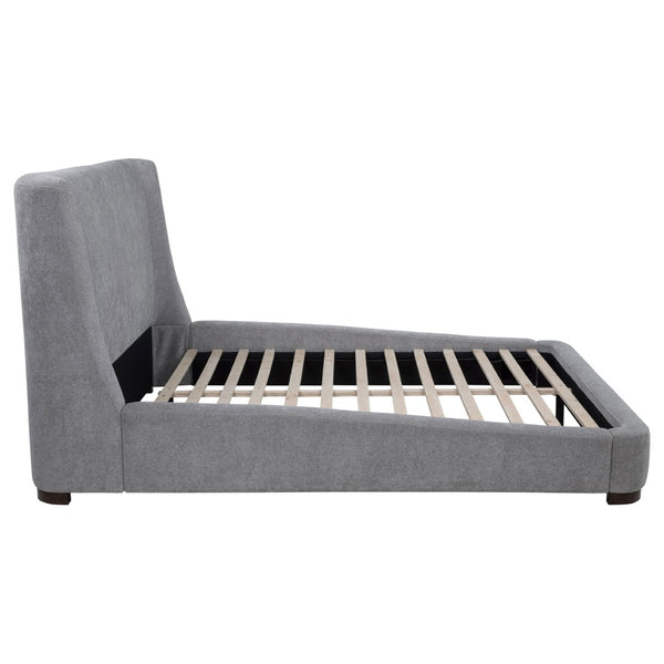 English Elm Ferrara Wingback Queen Platform Bed Grey Upholstered Frame with Walnut Tone Legs B062S02295