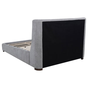 English Elm Ferrara Wingback Queen Platform Bed Grey Upholstered Frame with Walnut Tone Legs B062S02295
