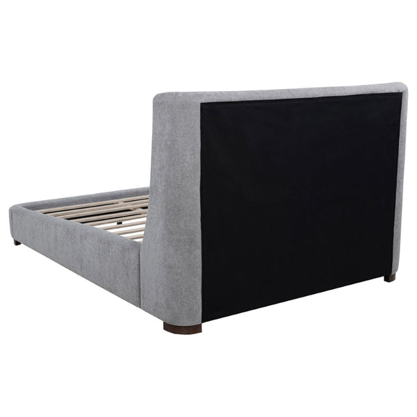 English Elm Ferrara Wingback Queen Platform Bed Grey Upholstered Frame with Walnut Tone Legs B062S02295