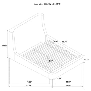 English Elm Ferrara Wingback Queen Platform Bed Grey Upholstered Frame with Walnut Tone Legs B062S02295