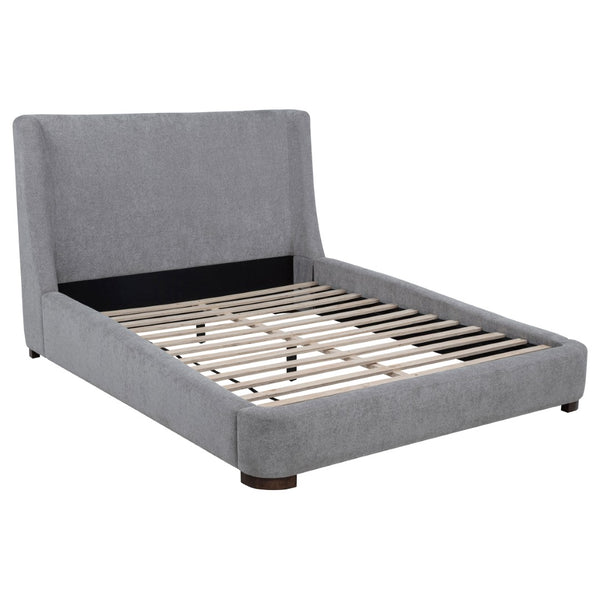 English Elm Ferrara Upholstered Wingback Platform Bed with Walnut Legs and Tailored Grey Fabric B062S02296