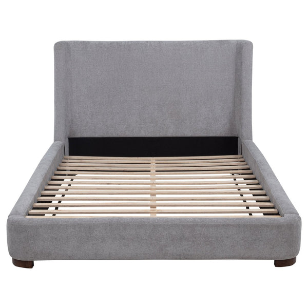 English Elm Ferrara Upholstered Wingback Platform Bed with Walnut Legs and Tailored Grey Fabric B062S02296