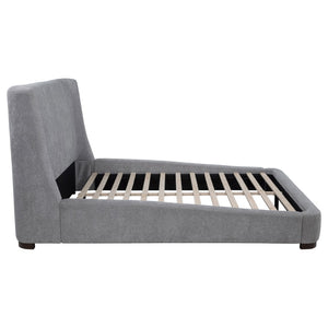 English Elm Ferrara Upholstered Wingback Platform Bed with Walnut Legs and Tailored Grey Fabric B062S02296