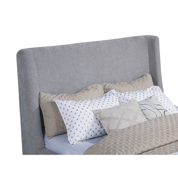 English Elm Ferrara Upholstered Wingback Platform Bed with Walnut Legs and Tailored Grey Fabric B062S02296
